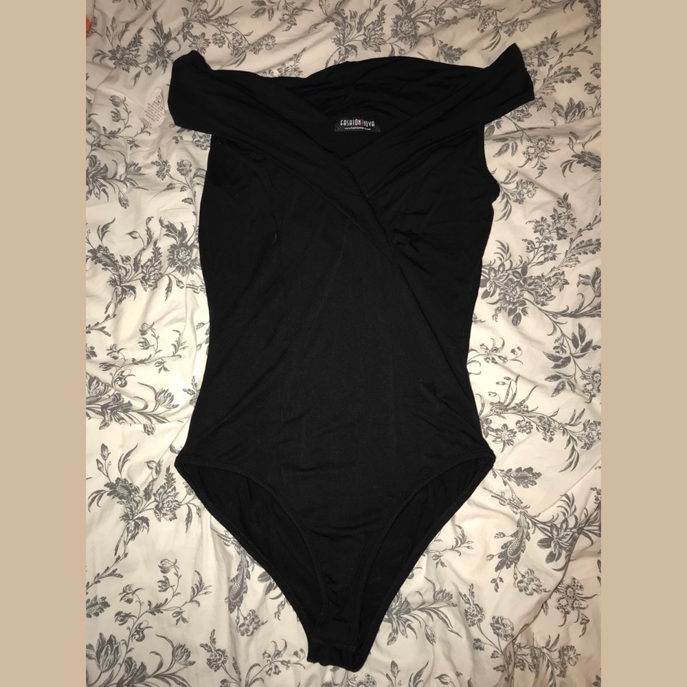 Black off the shoulder bodysuit